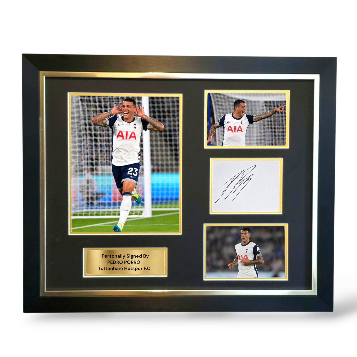 Pedro Porro Signed White Card Tottenham Montage