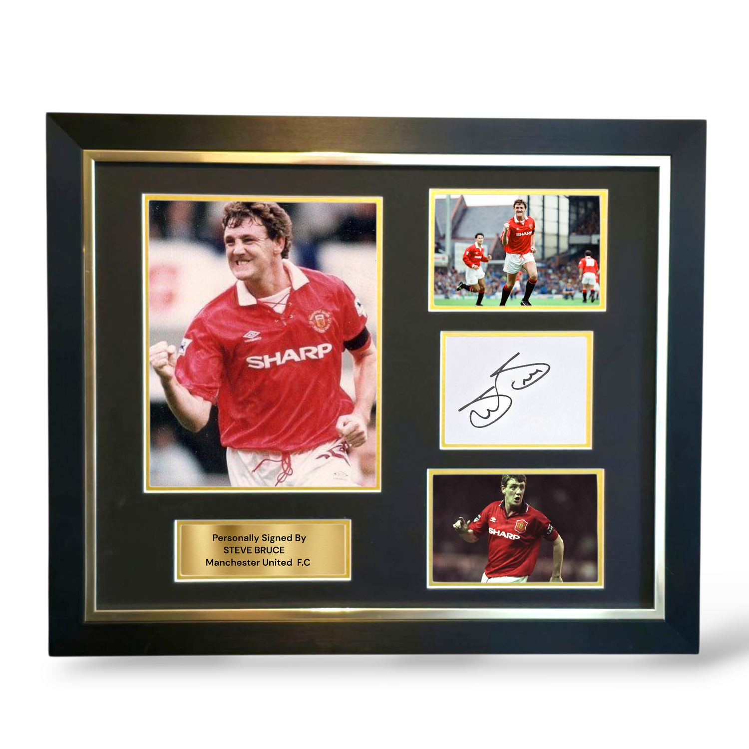 Steve Bruce Signed White Card Man United Montage