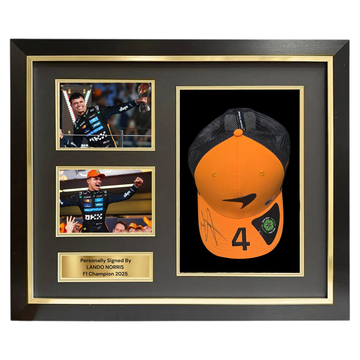 Lando Norris Signed Mclaren Cap -Deluxe Framed (ACG CERT AG131209)