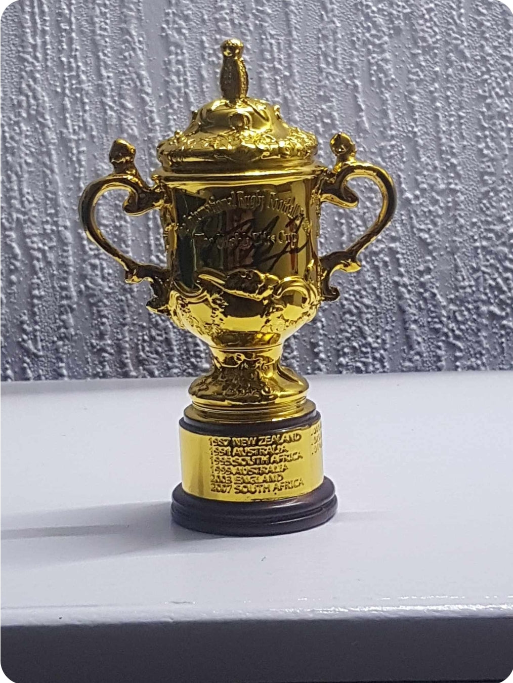 Mini Replica Rugby World Cup Trophy Signed By Martin Johnson #1