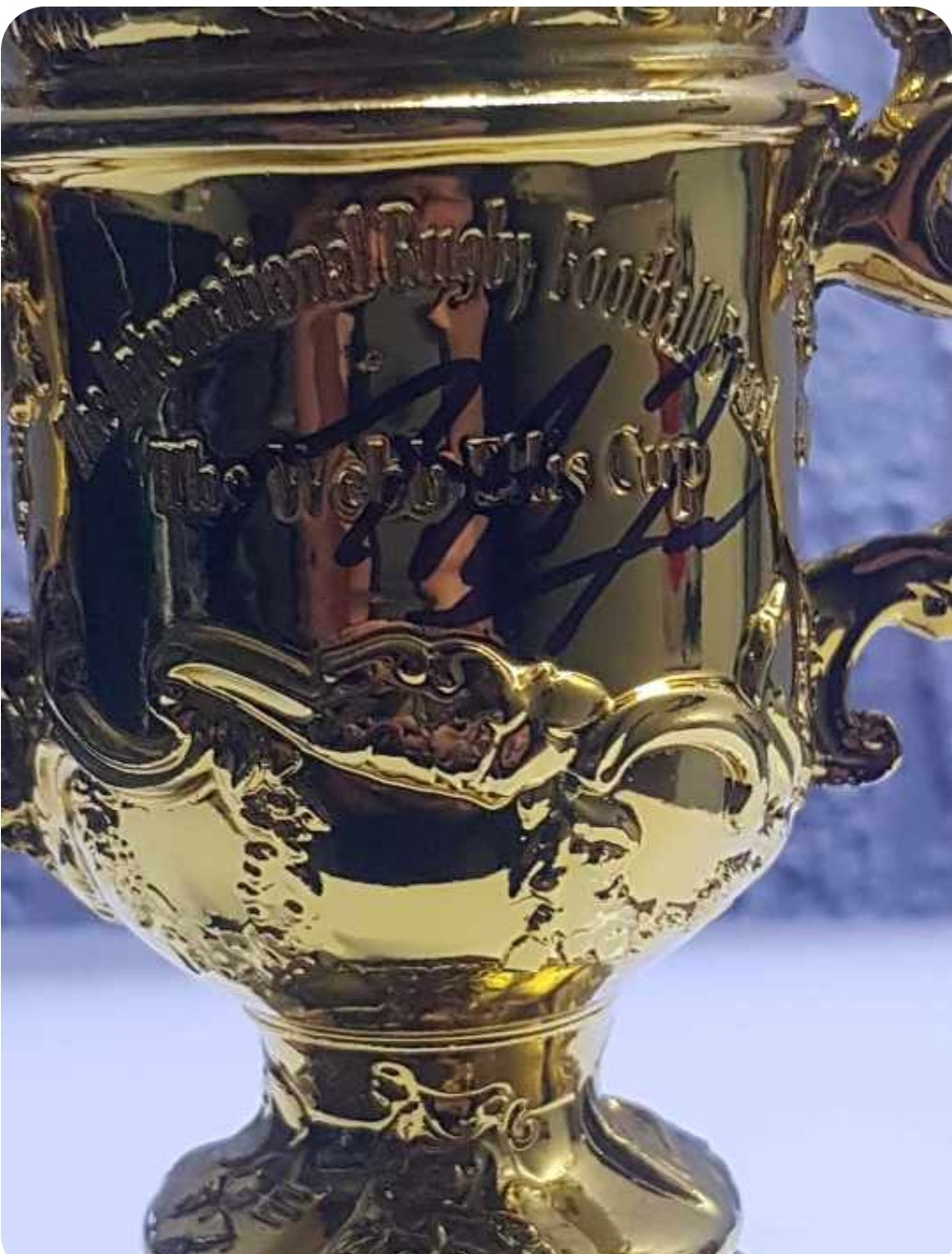 Mini Replica Rugby World Cup Trophy Signed By Martin Johnson #1