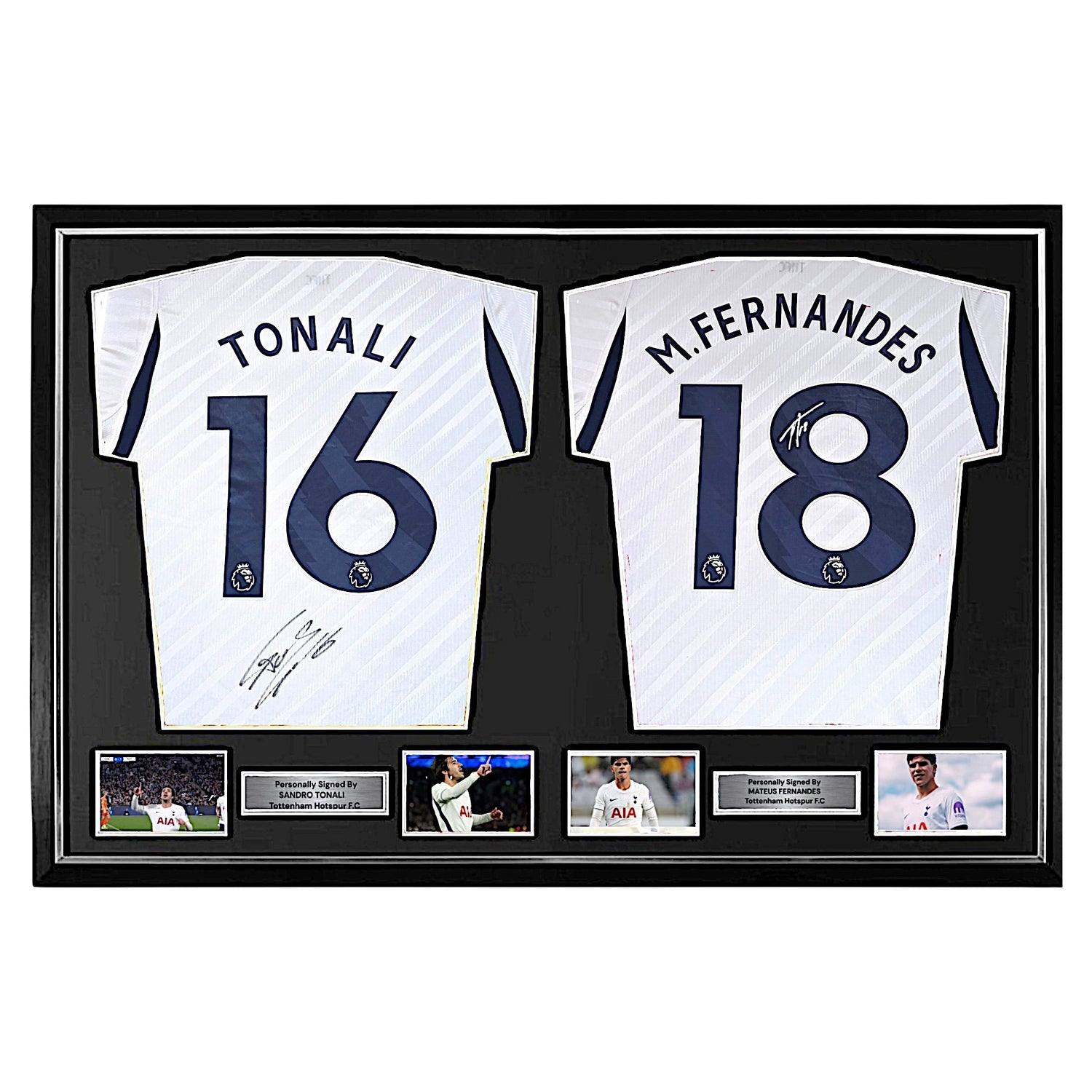 Sandro Tonali & Matheus Fernandes Signed 26-27 Tottenham Home Shirt-Duel Framed