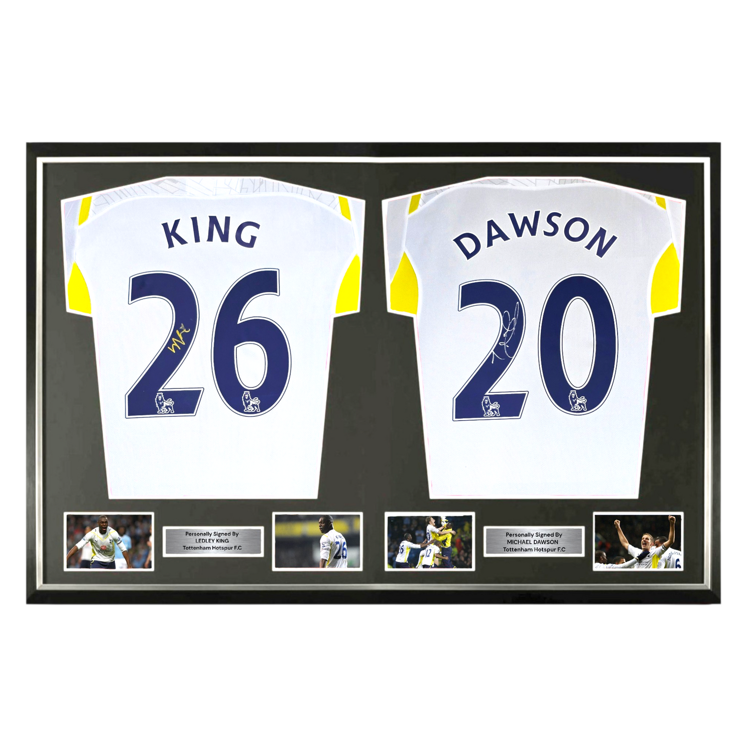 Michael Dawson & Ledley King Signed 2009-10 Tottenham Home Shirt-Duel Framed
