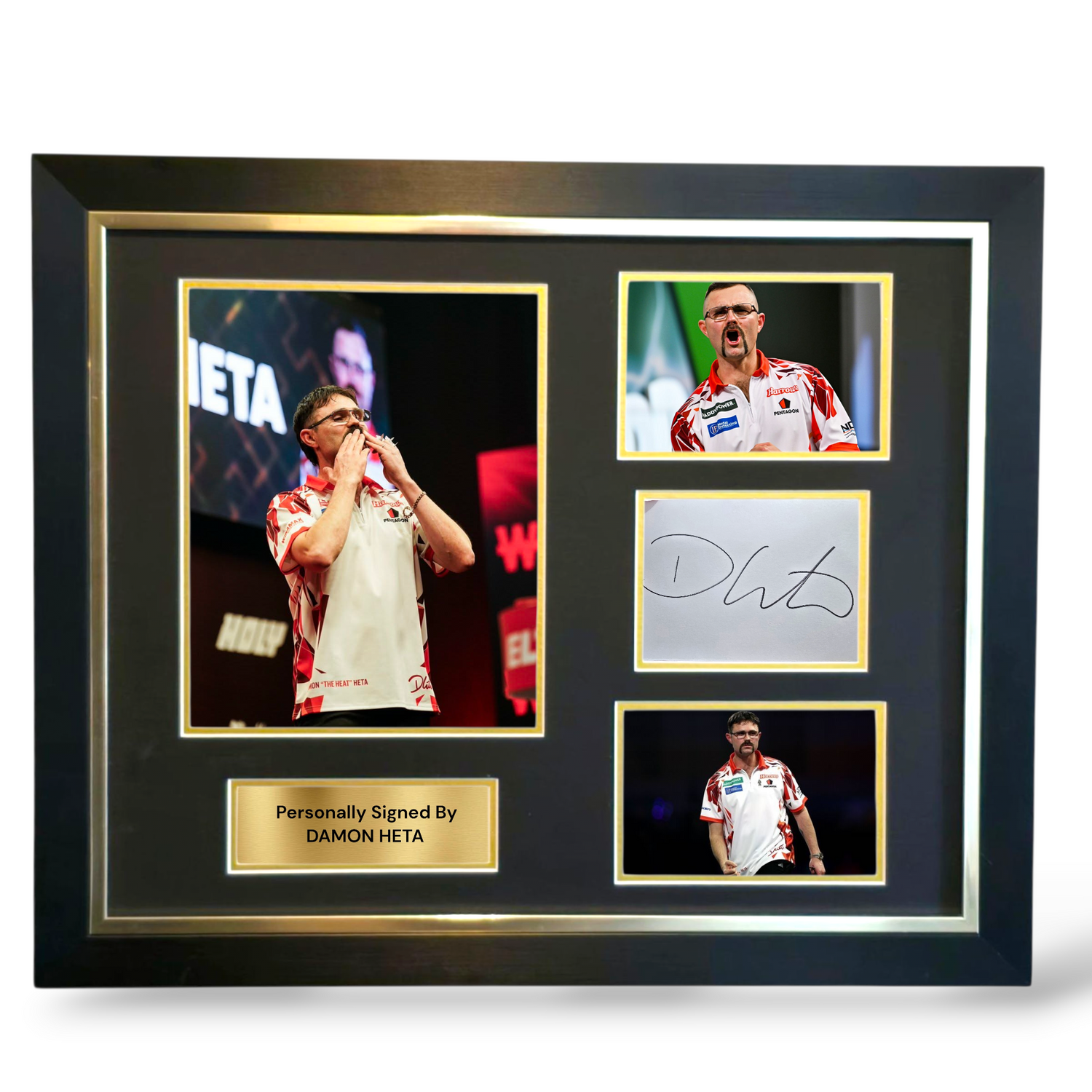 Damon Heta Signed White Card Dart Montage