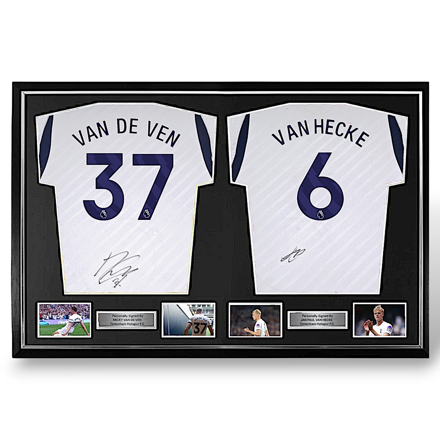 Micky Van de Ven & Jan Paul Van Hecke Signed 26-27 Tottenham Home Shirts-Duel Framed