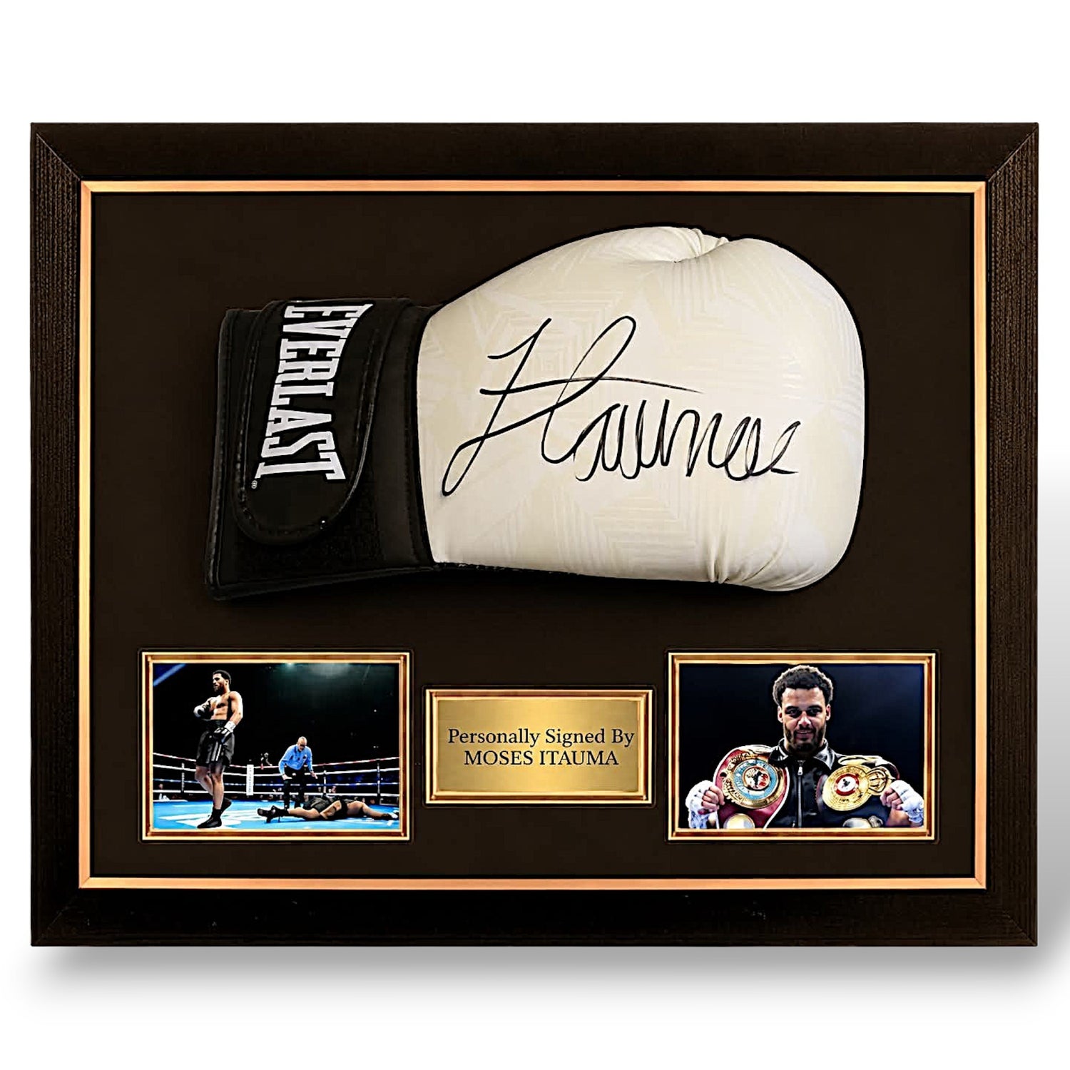 Moses Itauma Signed White Everlast Boxing Glove-Deluxe Framed