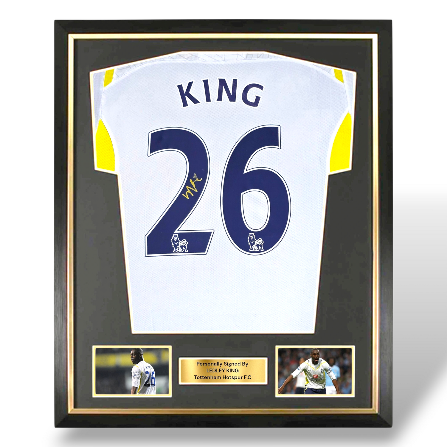Ledley King Signed 2009-10 Tottenham Home Shirt-Deluxe Framed