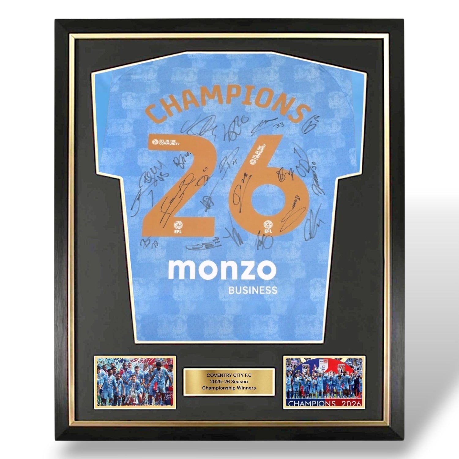 Coventry City Squad Signed Champions 26 Home Shirt-Deluxe Framed
