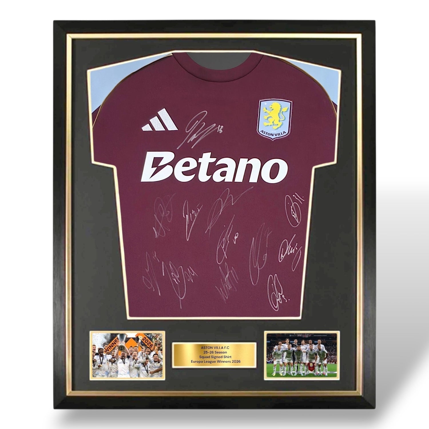 Aston Villa 25-26 Squad Signed Home Shirt-Deluxe Framed