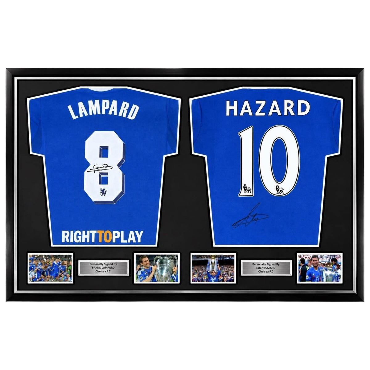 Frank Lampard & Eden Hazard Signed Chelsea Home Shirts-Deluxe Duel Framed