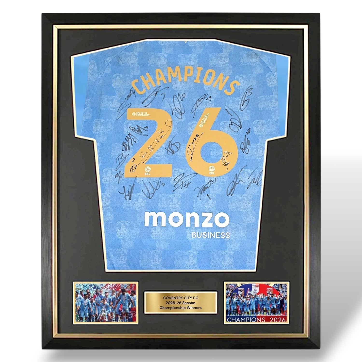 Coventry City Squad Signed Champions 26 Home Shirt Deluxe Framed