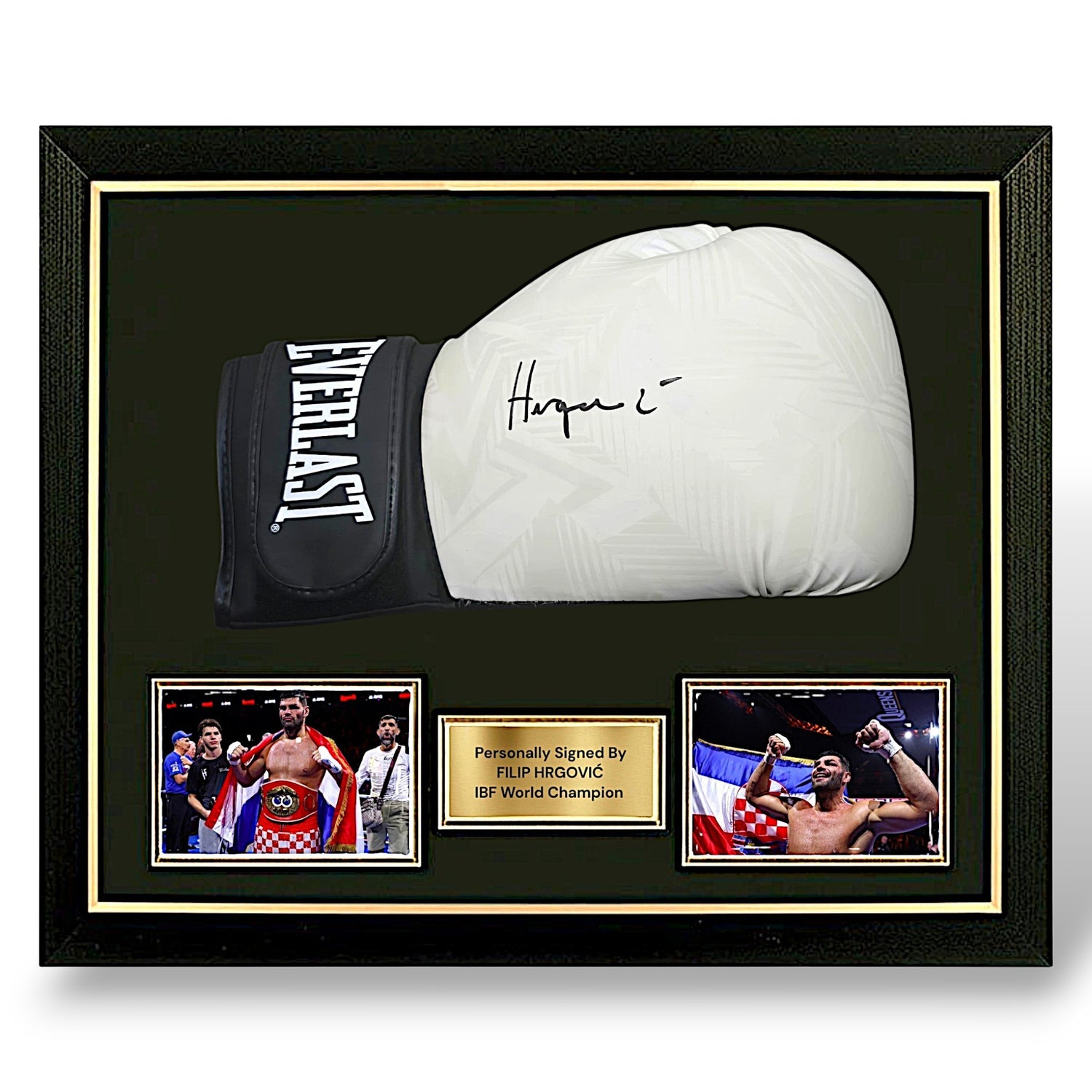 Filip Hrgović Signed White Everlast Boxing Glove-Deluxe Framed