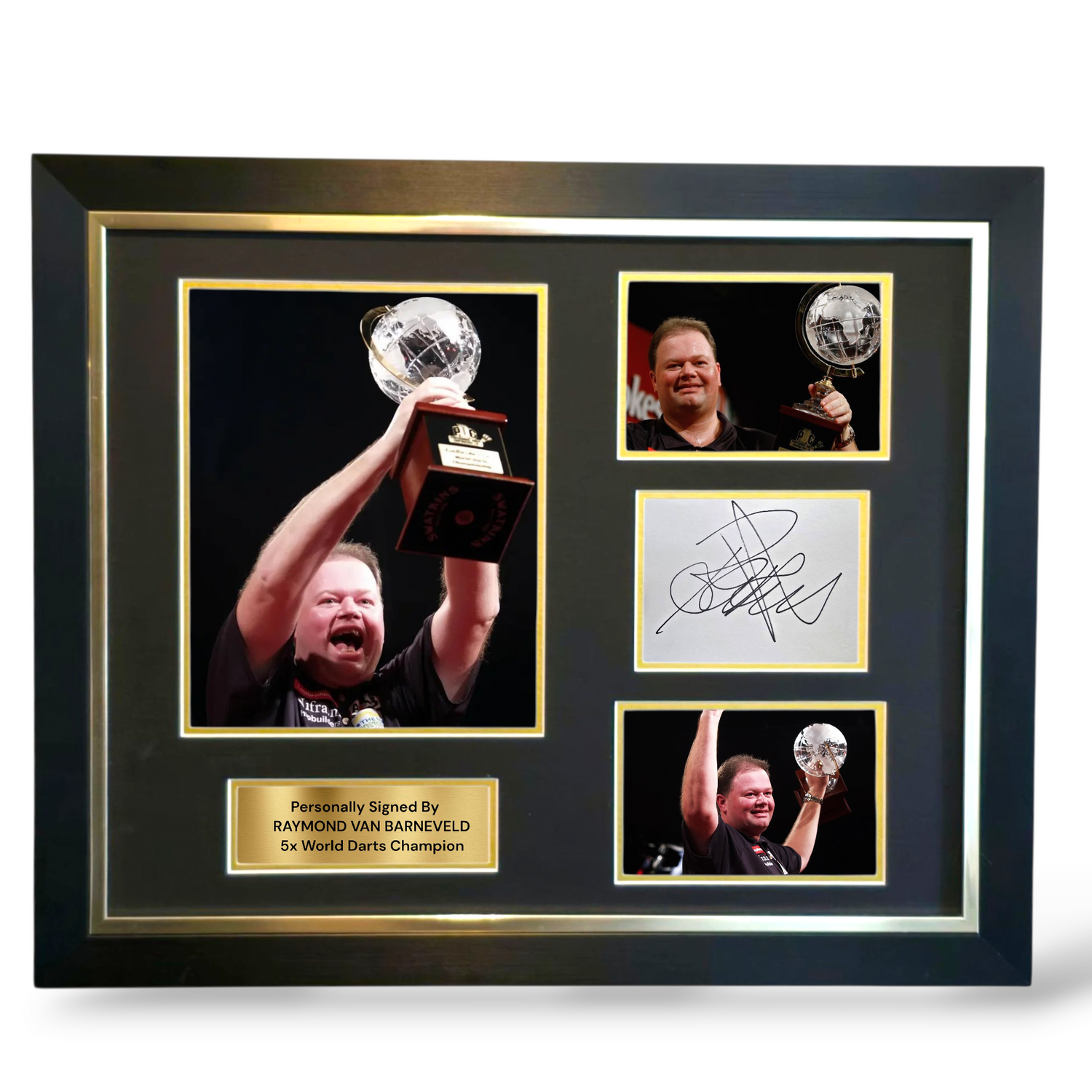 Raymond Van Barneveld Signed White Card Dart Montage