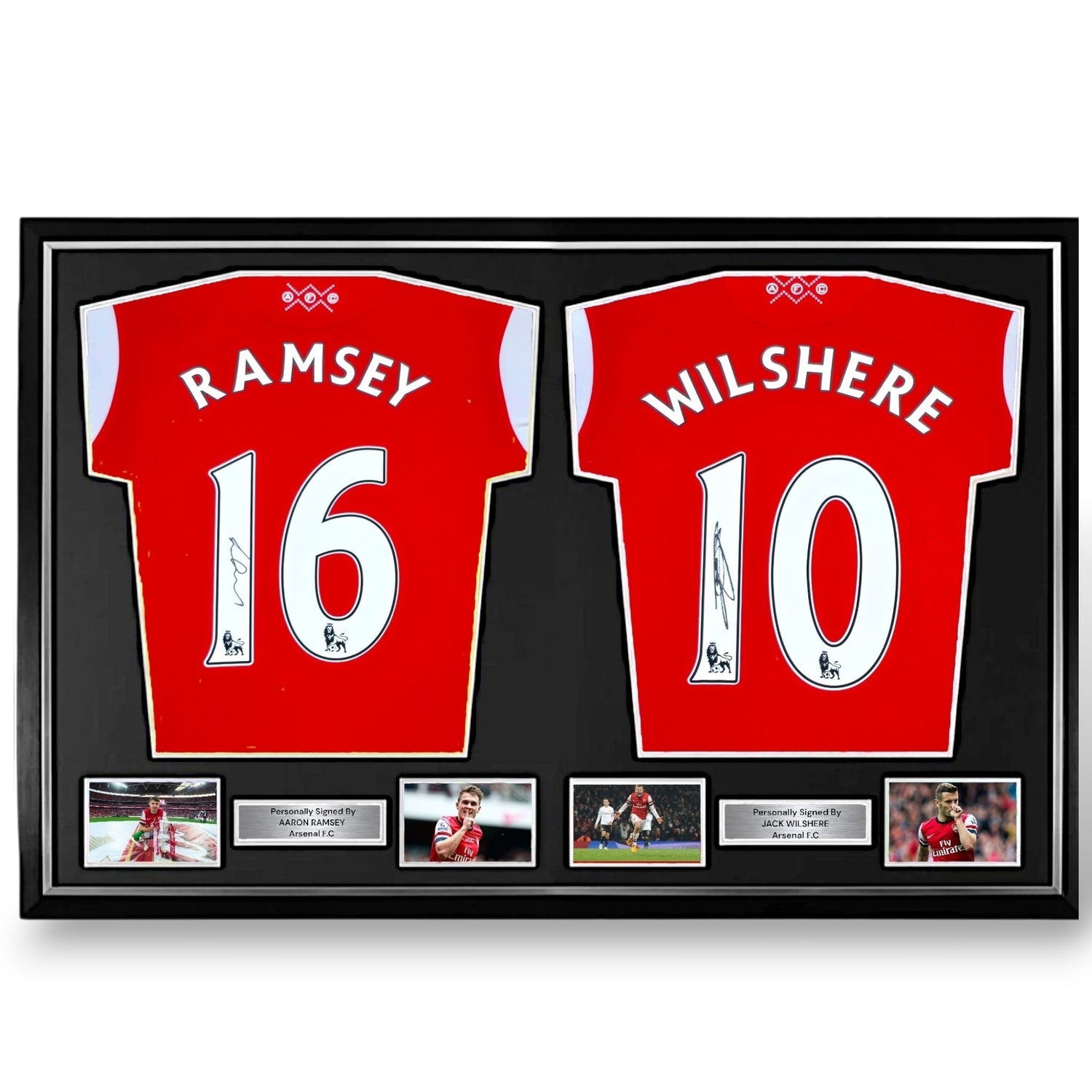 Aaron Ramsey & Jack Wilshere Signed 2012-13 Arsenal Home Shirts-Duel Framed