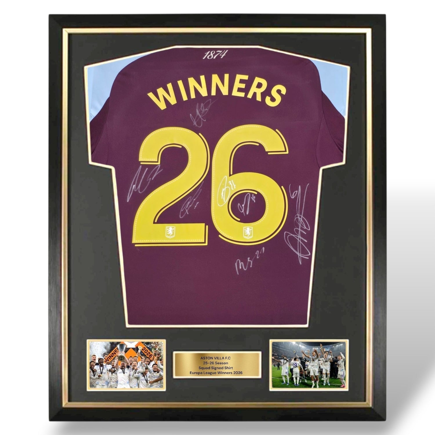 Aston Villa Signed 25-26 Winners 26 Home Shirt-Deluxe Framed
