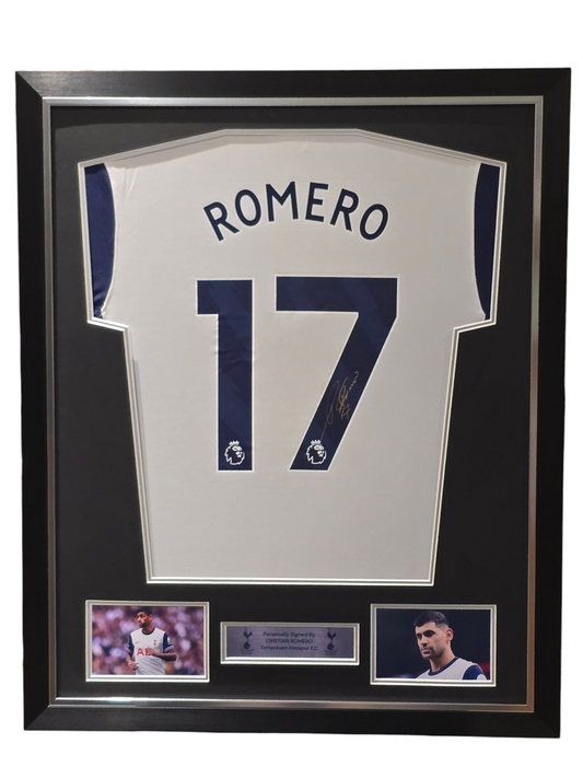 Cristian Romero Signed & Framed 24-25 Spurs Home Shirt