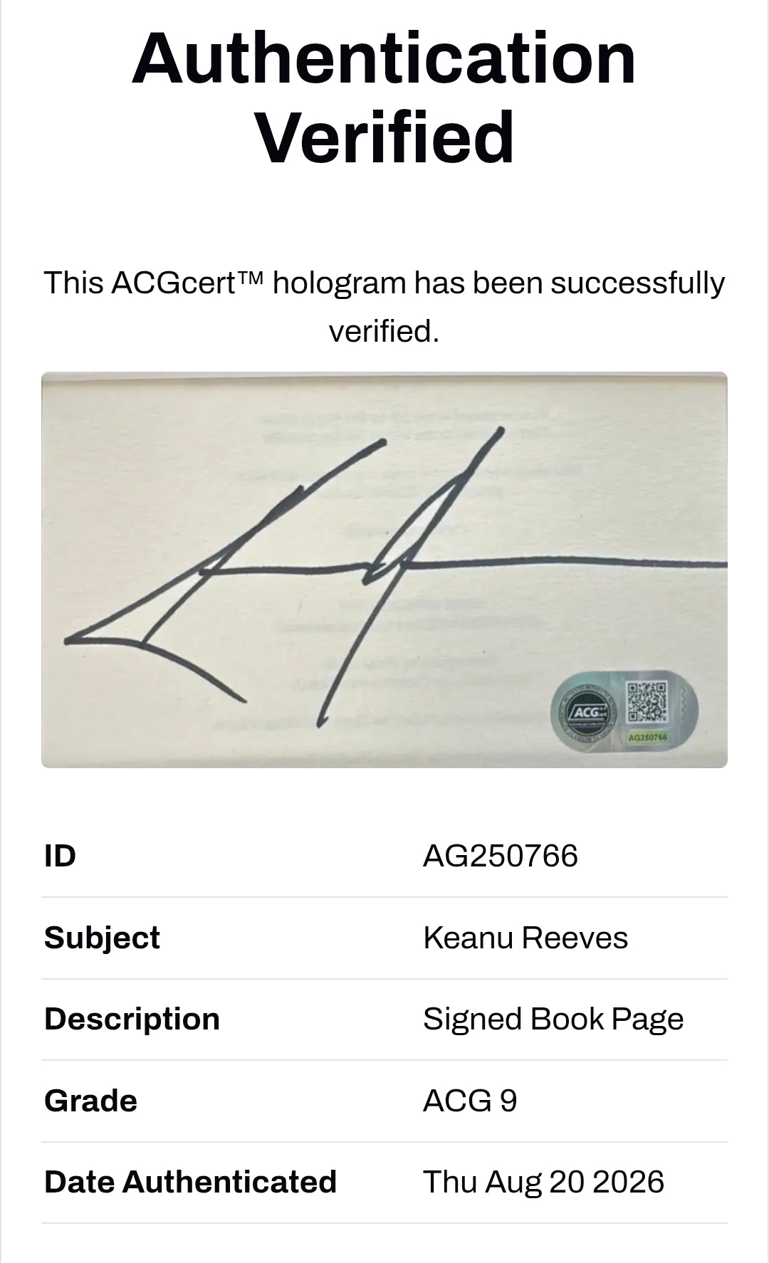 Keanu Reeves Signed&Mounted Book Page-Deluxe Framed (ACG CERT AG250766)