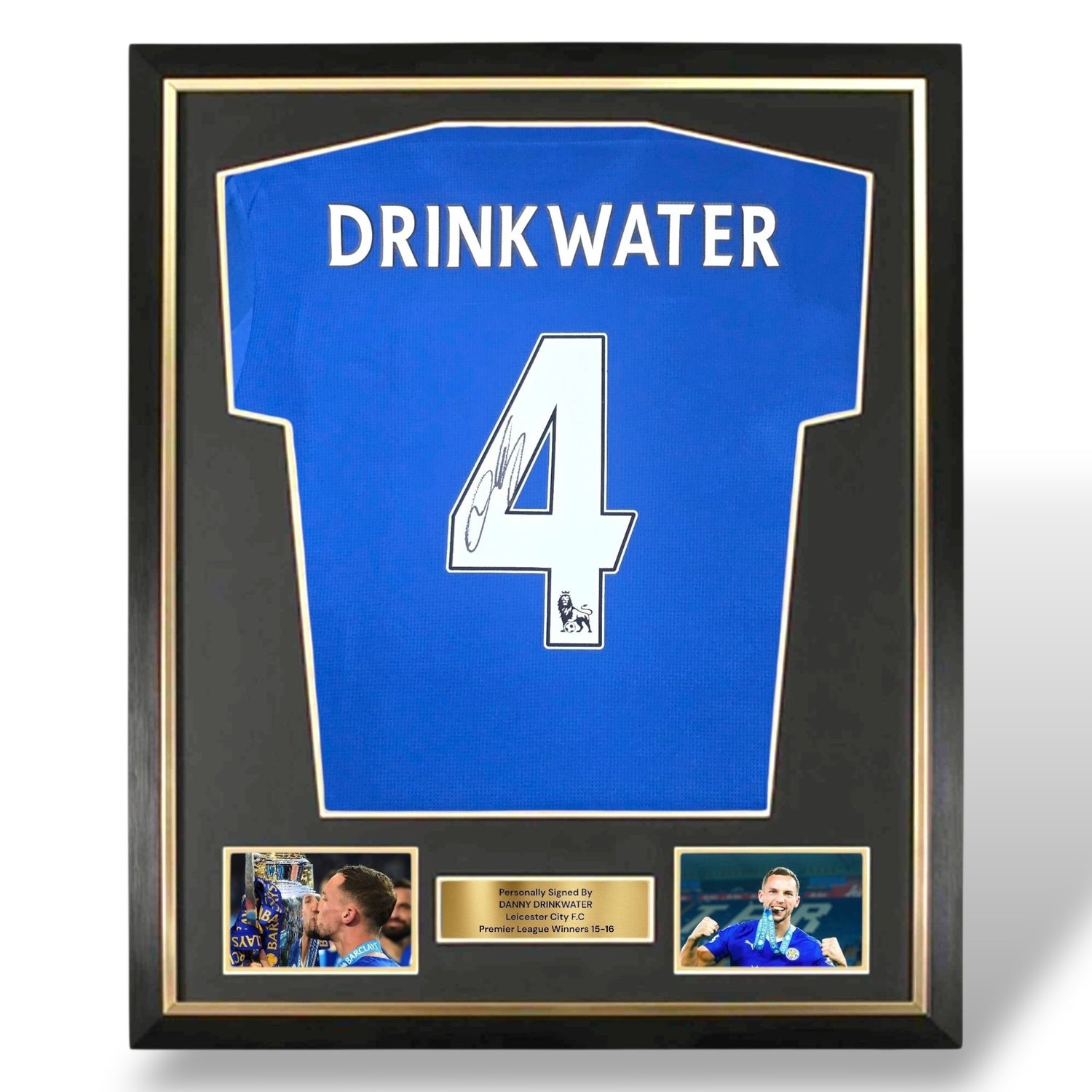 Danny Drinkwater Signed 2015-16 Champions Home Shirt-Deluxe Framed