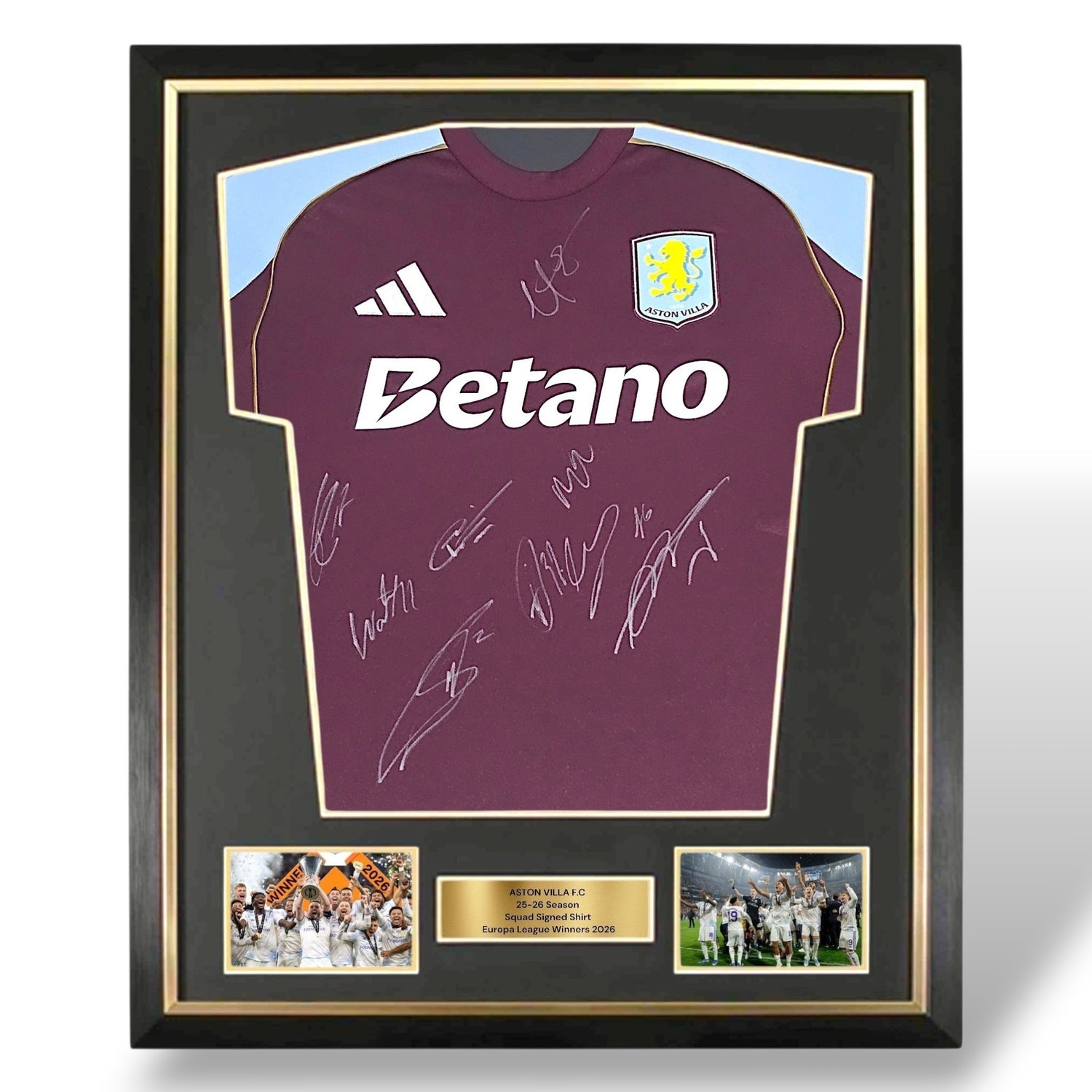 Aston Villa Squad Signed 25-26 Home Shirt-Deluxe Framed
