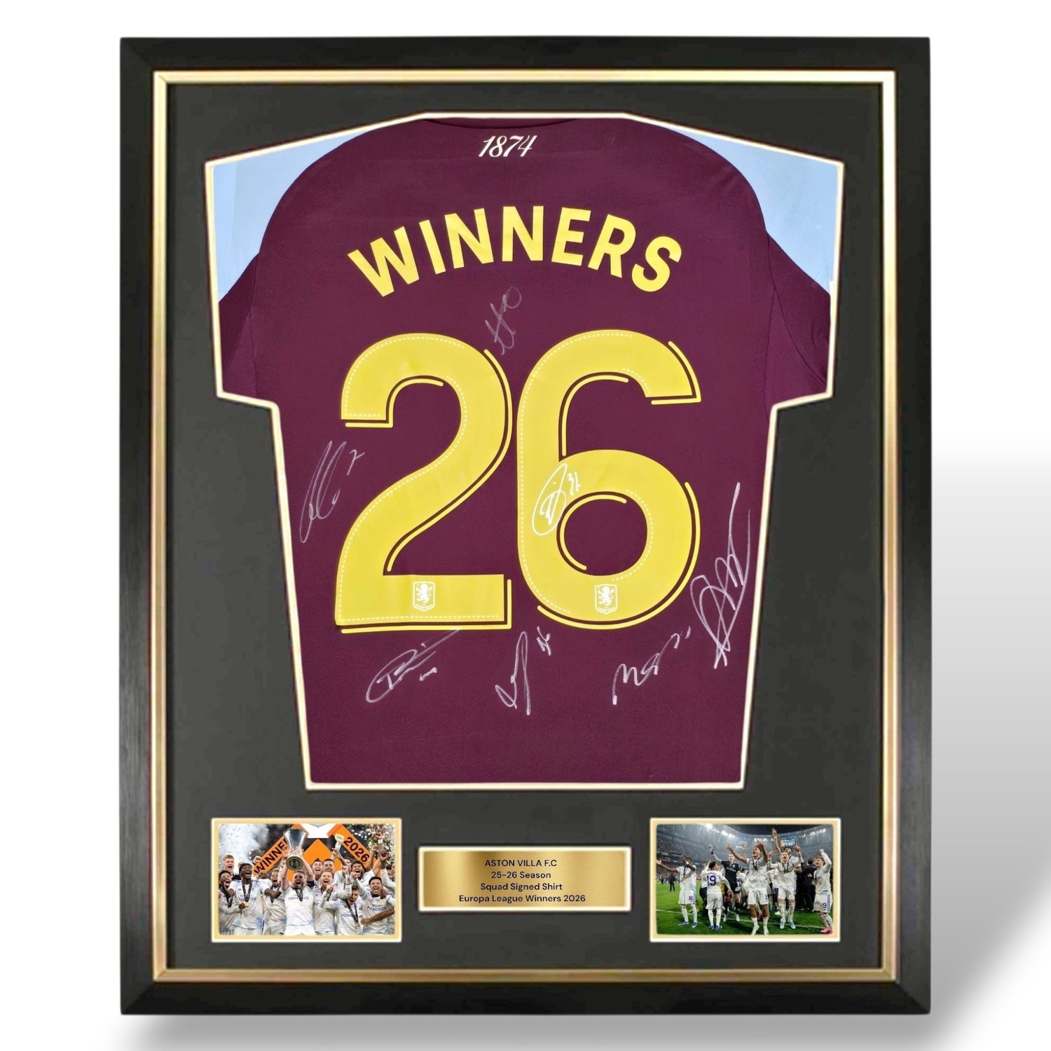 Aston Villa Signed 25-26 Winner 26 Home Shirt-Deluxe Framed #𝟐